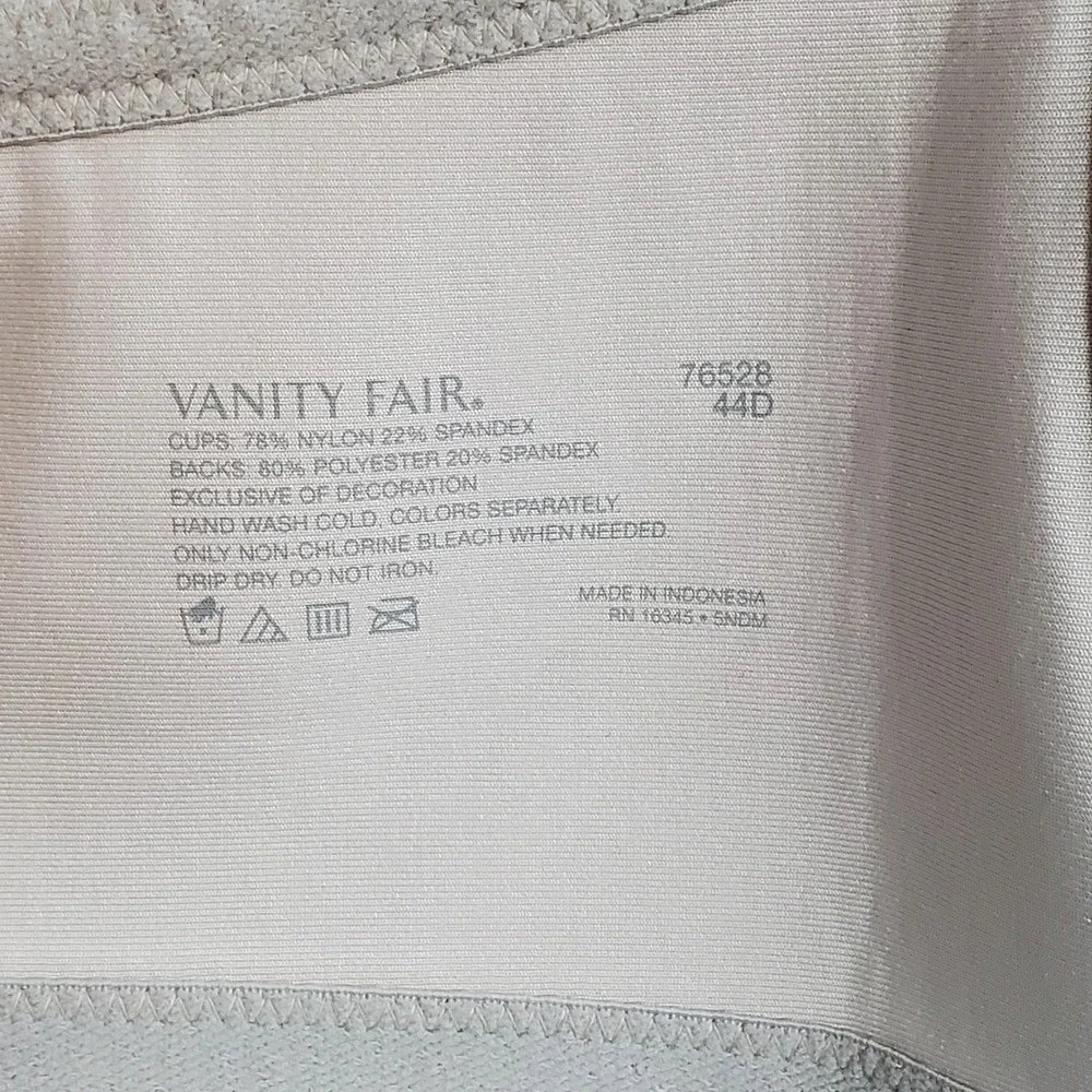 Vanity Fair Women Bra 44D Beige 76528 Radiant Underwired Lace Knit Strap